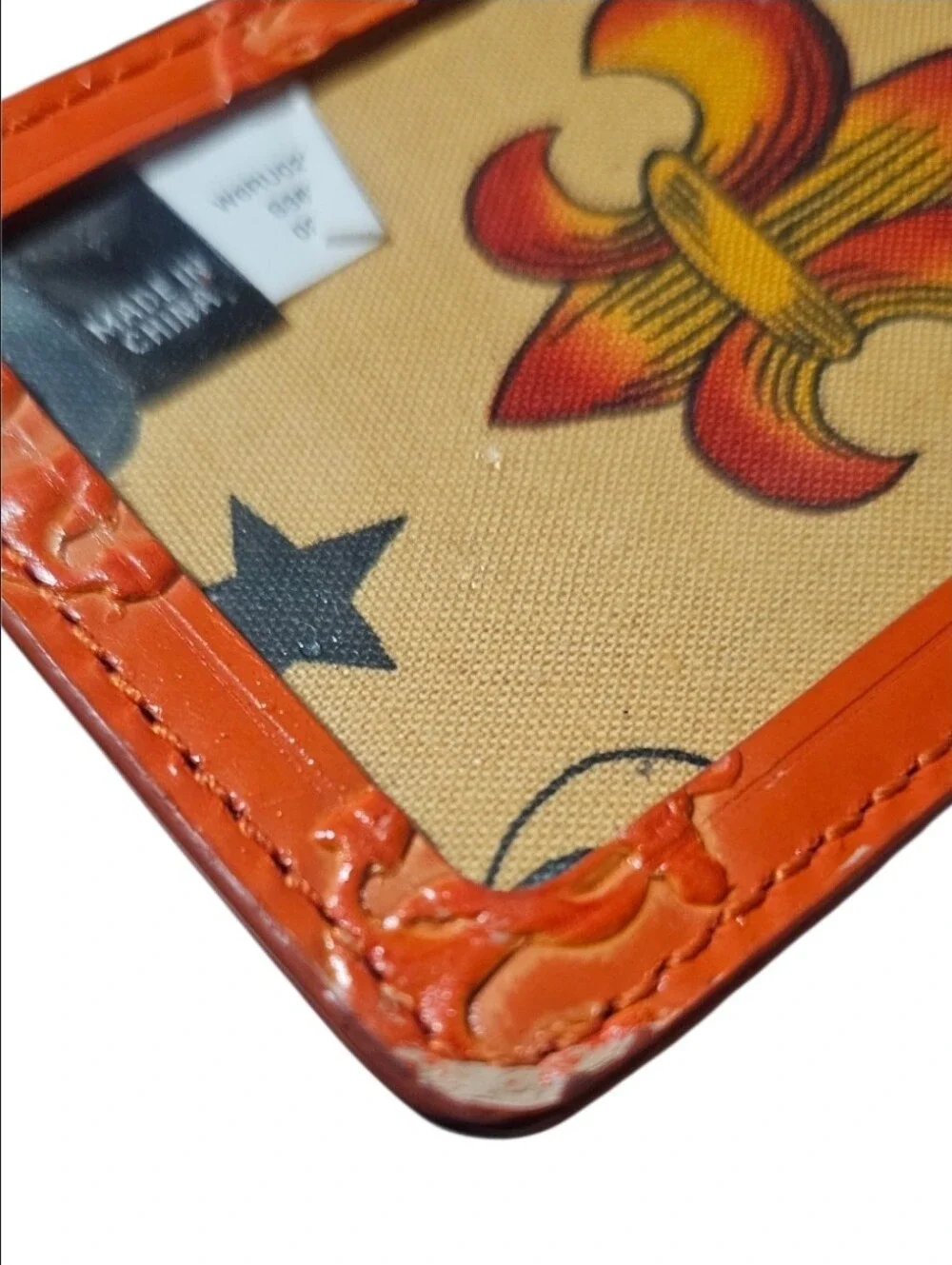 JACK SPADE | Go Away Orange Leather Anchor Embossed Luggage Tag ID Holder